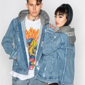 Broken Promises Denim Hoodie Jacket Size Medium Oversized Heartless Grunge